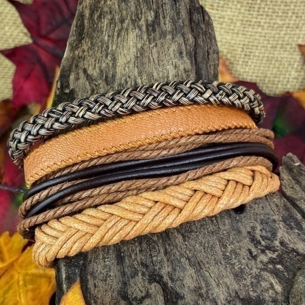 Mens Bracelets Bundle Adjustable Leather And Hemp… - image 2
